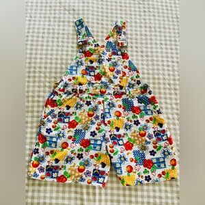 Vintage girls In Design floral and fruit overall shorts